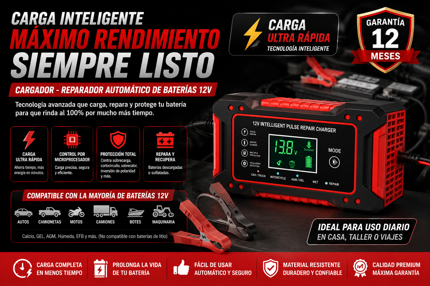 CARGADOR REPARADOR AUTOMATICO DE BATERIAS