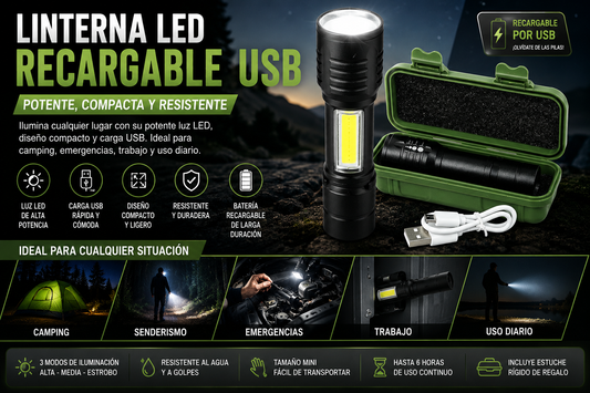 Linterna Led De Mano Recargable
